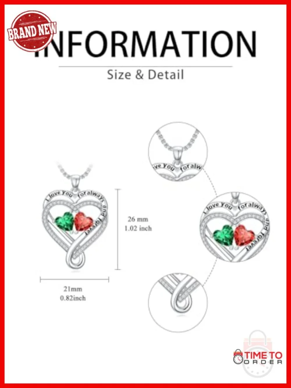 Double Heart Birthstone Pendant Necklace with 18+2